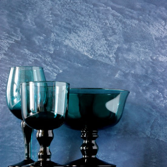 glassware against a blur marmorino backdrop